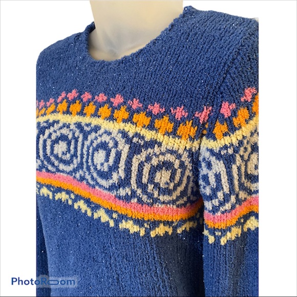 🍒BLUE MULTICOLOR SWEATER SIZE SMALL - Picture 4 of 4
